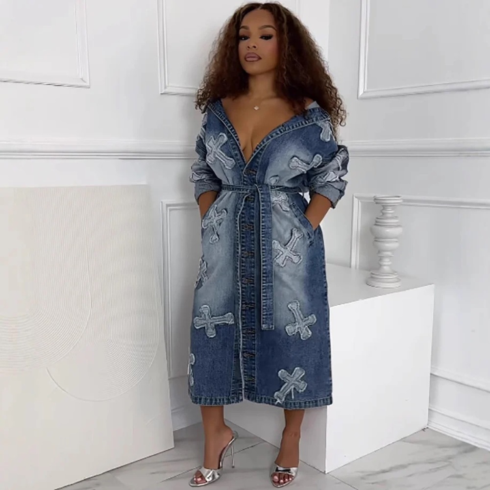 Denim Cross Patch Belted Midi Dress | Statement Streetwear